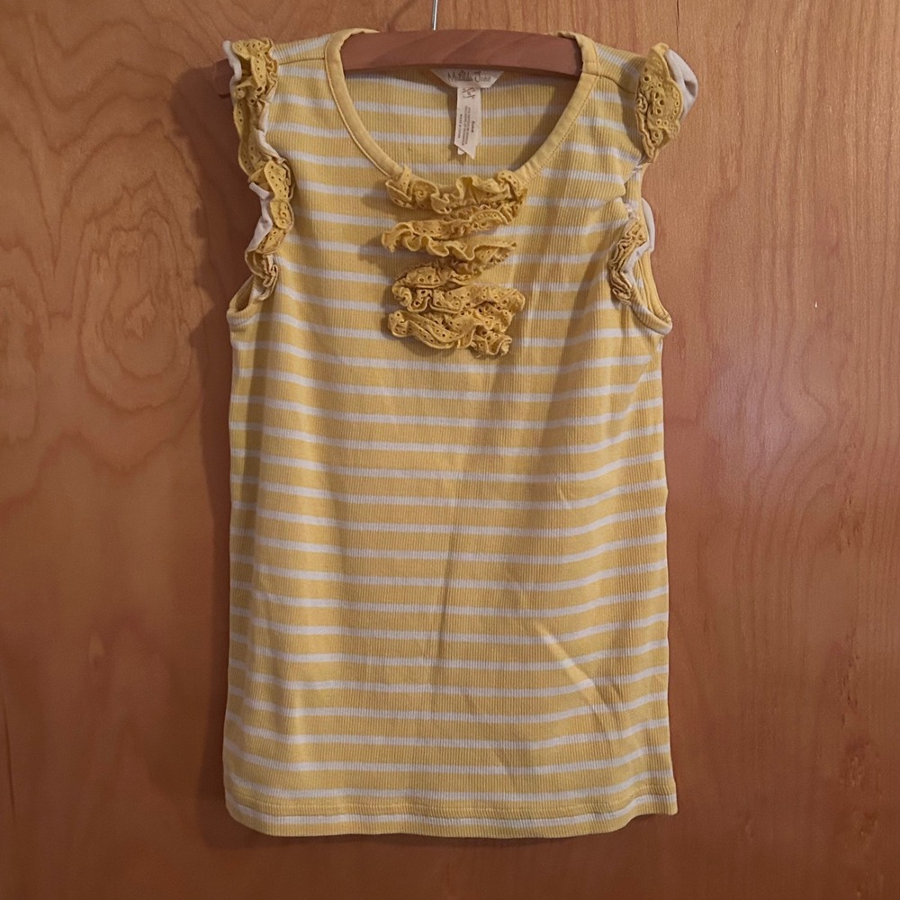 Matilda Jane Girls Yellow White Striped Ruffle Eyelet Lace Sleeveless Top Size 8